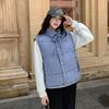 Winter Loose Stand-up Collar Blue Plaid Zipper Clip Cotton Thickened Sleeveless Cotton Jacket Vest Jacket