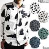 Quintet Black Cat Print Long Sleeve Made In Size White Men's Shirt, Casual, Japan, XL, (Product Code 01-78737)
