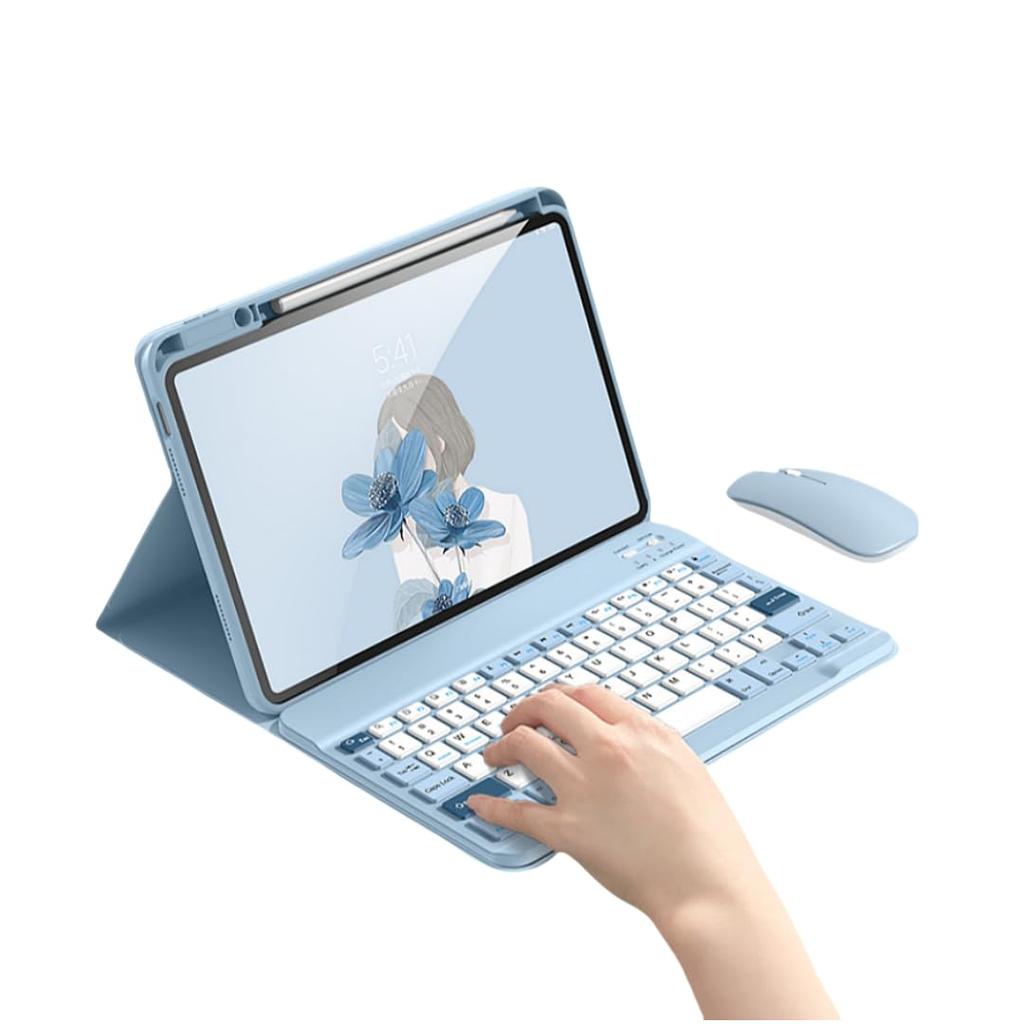 Bluetooth Wireless Keyboard Case for iPad Pro 11 with Magnetic Detachable and Upper Pencil Blue (M4) (2024) Mouse, Color-Coordinated Keys, Keyboard,