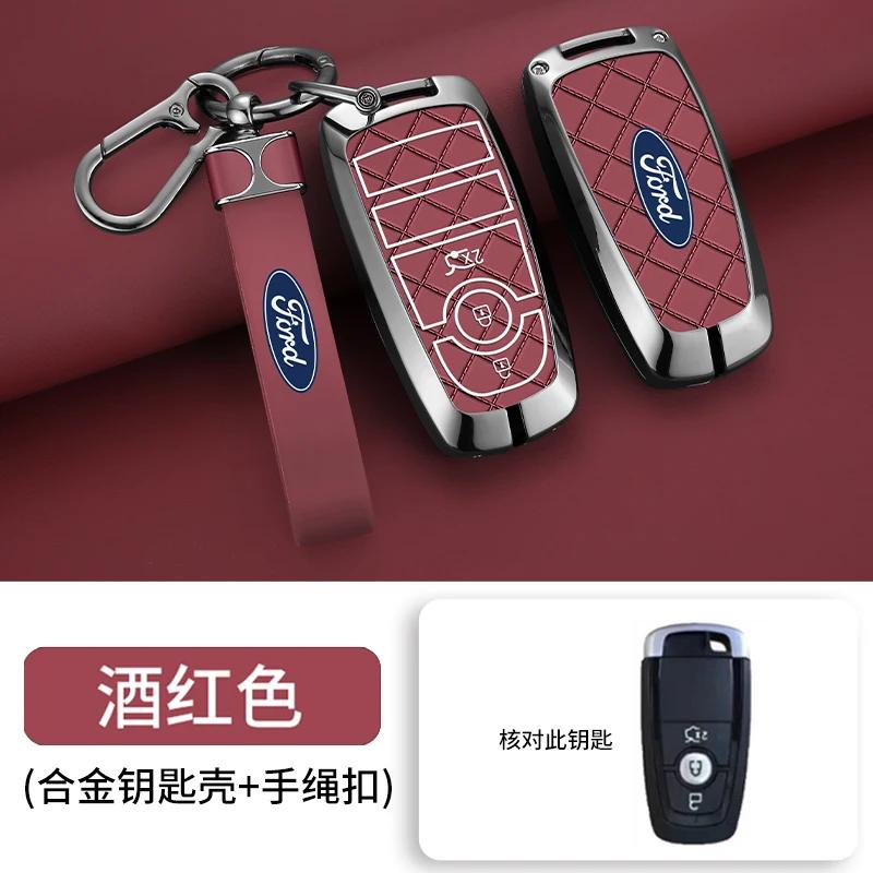 Autoaufkleber Ford Zinklegierung Leder Auto Fernbedienung Schlüsselhülle Abdeckung Fob Schale Für Ford Fusion Mondeo Mustang Edge Expedition EXplorer