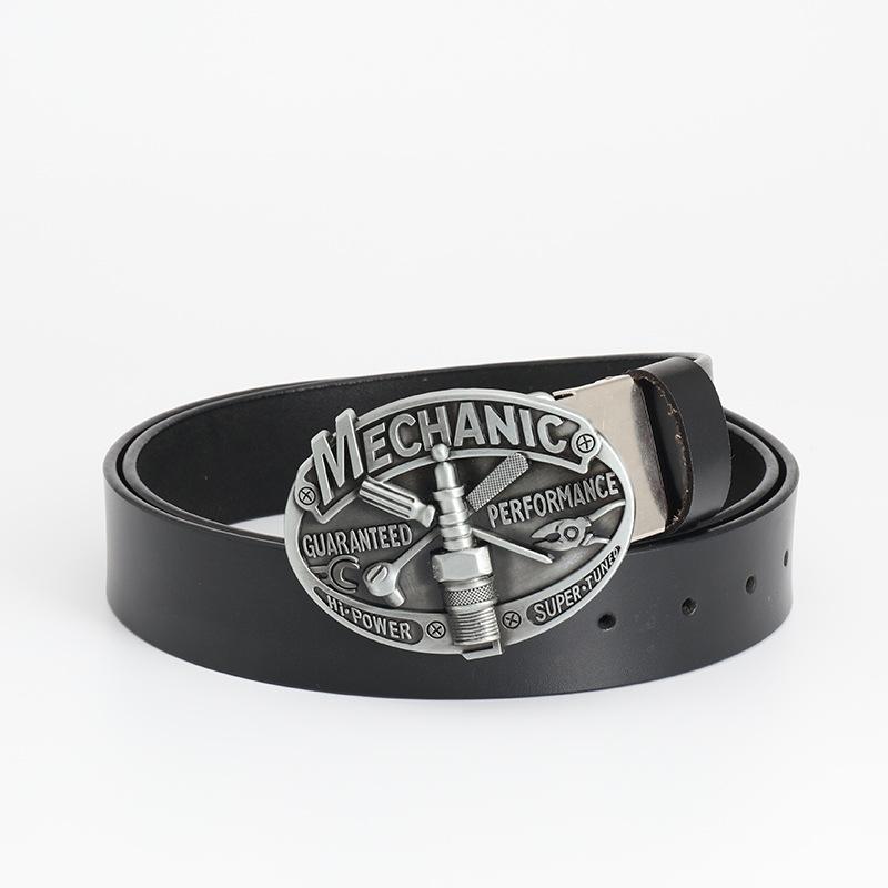 Retro New Men's Belt Cowhide Smooth Buckle Cowhide Belt Personalized Belt