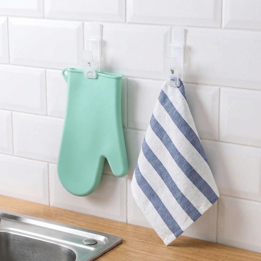 6PCS Plastic Wall Storage Hook No-Punch Glove Clips Practical Dishcloth Clips Living Room