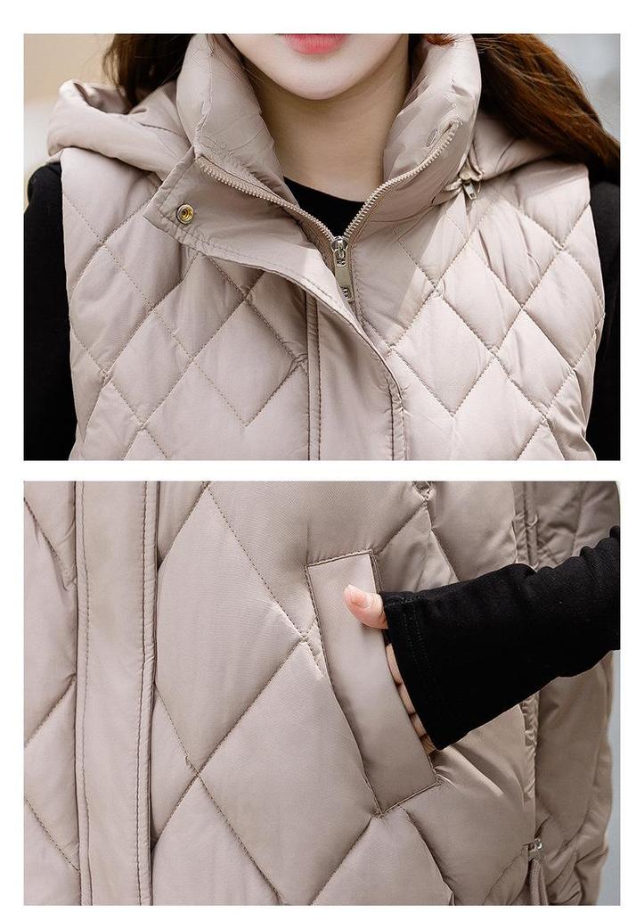 Gilet Trapuntato con Cappuccio Dimagrante Taglie Forti da Donna - Stile Coreano Autunno/Inverno 2025 Cotone Piumino