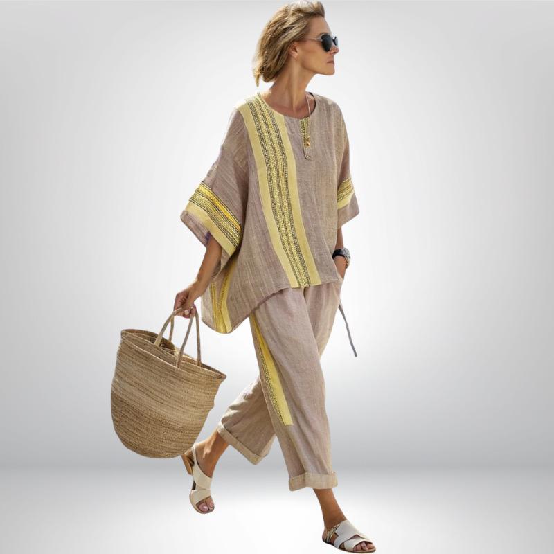 Damen Grenzüberschreitendes Gestreiftes Ramie-Oberteil - Sommer Lockerer Schnitt Lässig Vielseitiger Stil