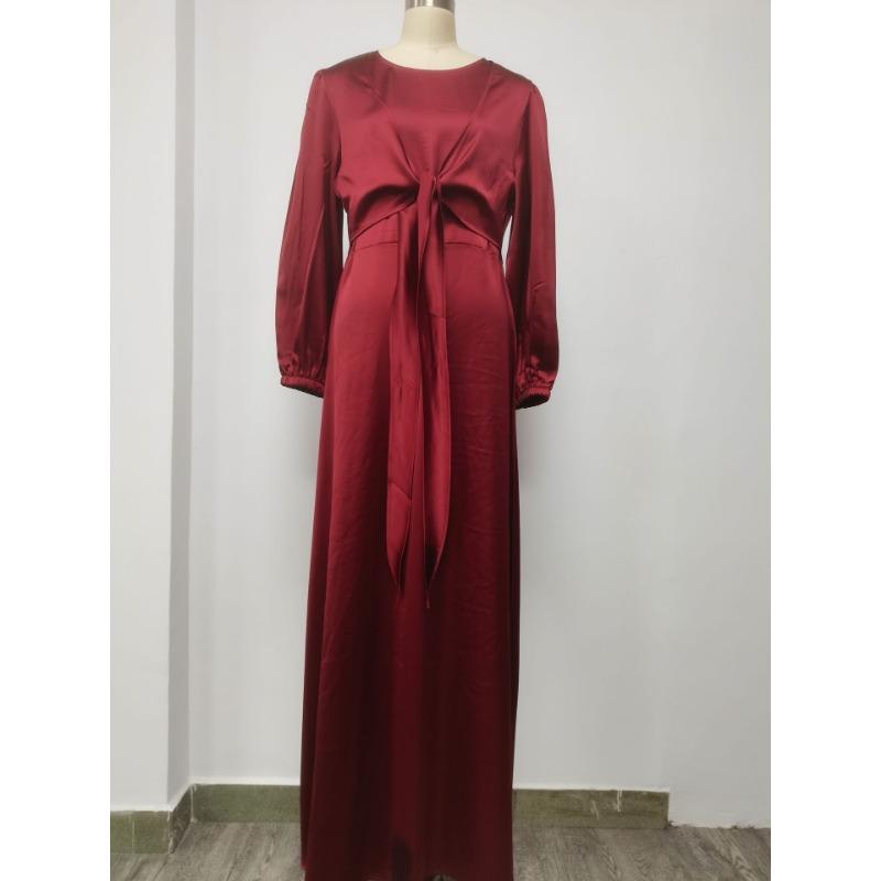 Spring New Waist Lace-up Elegant Satin Dress