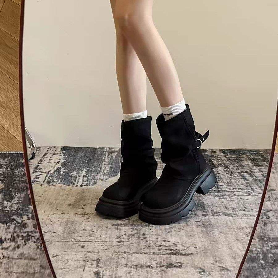 

Maillard short Martin boots women s 2025 autumn and winter new brown British style retro round head platform trousers boots 40