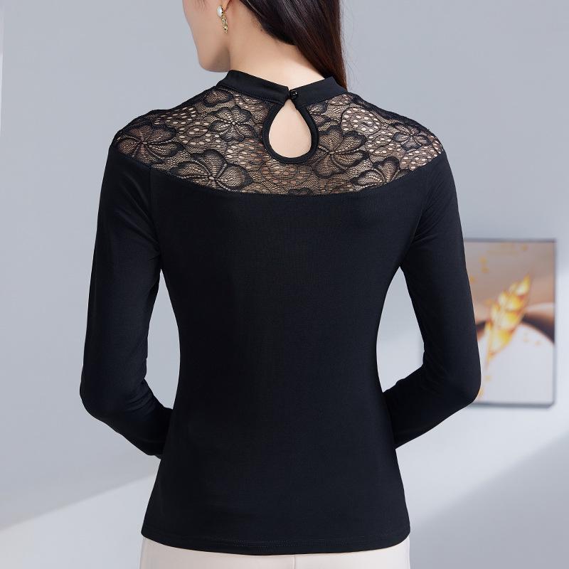 Women's Slimming Lace Stitching Long Sleeve Top - Stylish Spring & Autumn Layer