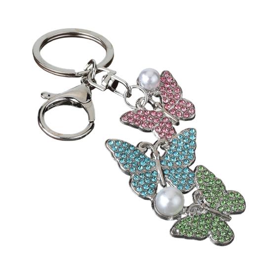 Keychain Pendant Rhinestones Inlaid Imitation Pearls Butterfly Charm Key Holder Car Bag Charm Small Accessory H