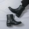 Men's Leather Chunky-Heeled Ankle Boots  Side Zipper Outdoor Casual Walking Boot  Anti-Slip Business Boots For Autumn And Winter