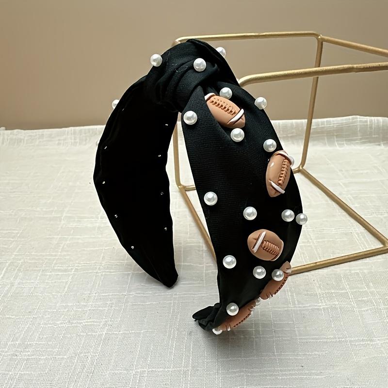 1pc Sport Pearl Embellished Soccer Hairband Hairband with Knot Detail - A must have for soccer rugby games and for all seasons!