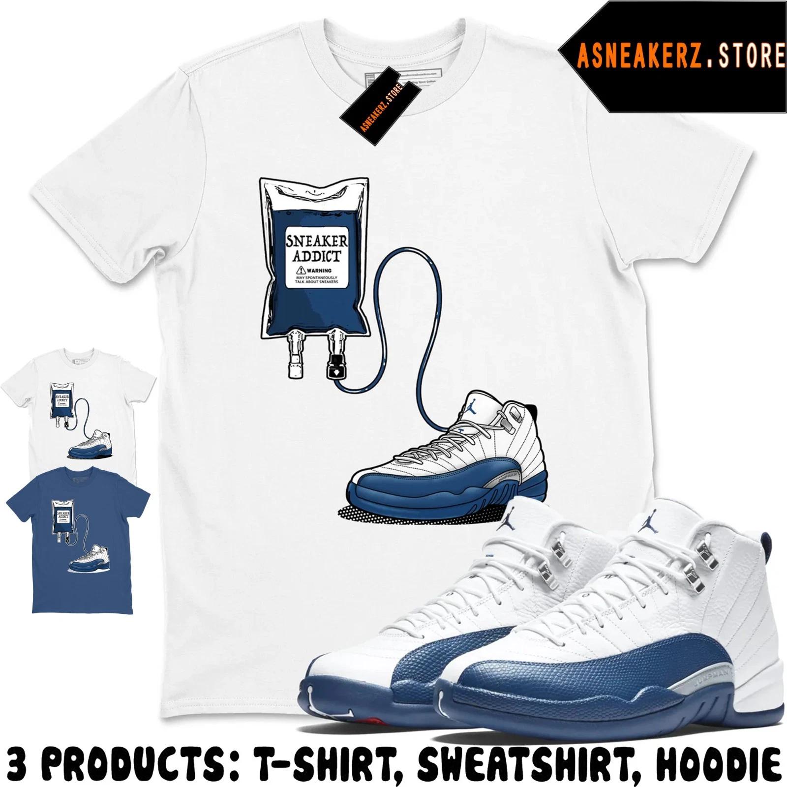 

Рубашка в тон AJ 12 French Blue 2025 Сочетающаяся кроссовка Сникерхед Терапия Футболка S