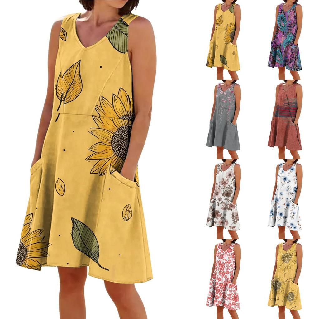 Summer Dresses for Women 2026 Casual Floral Dress Sleeveless Midi Dresses for Women Graduation Dress Suitable for Women