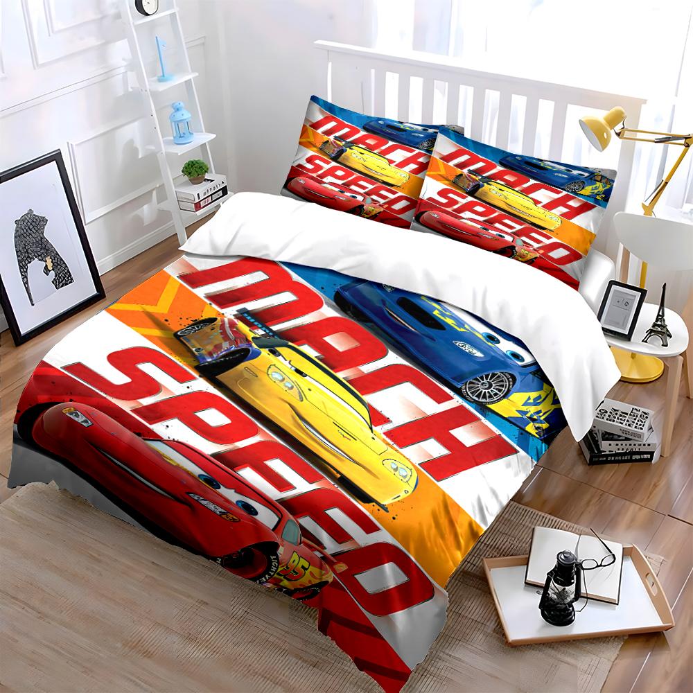 Cars Themed Bedding Set - Mach Speed Design Bedding set (1 duvet cover, 2 pillowcases, duvet not included)