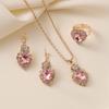 Vintage Style Jewelry Set Heart Shaped Pendant Necklace Dangle Earrings Adjustable Ring with Crystal Accents for Women