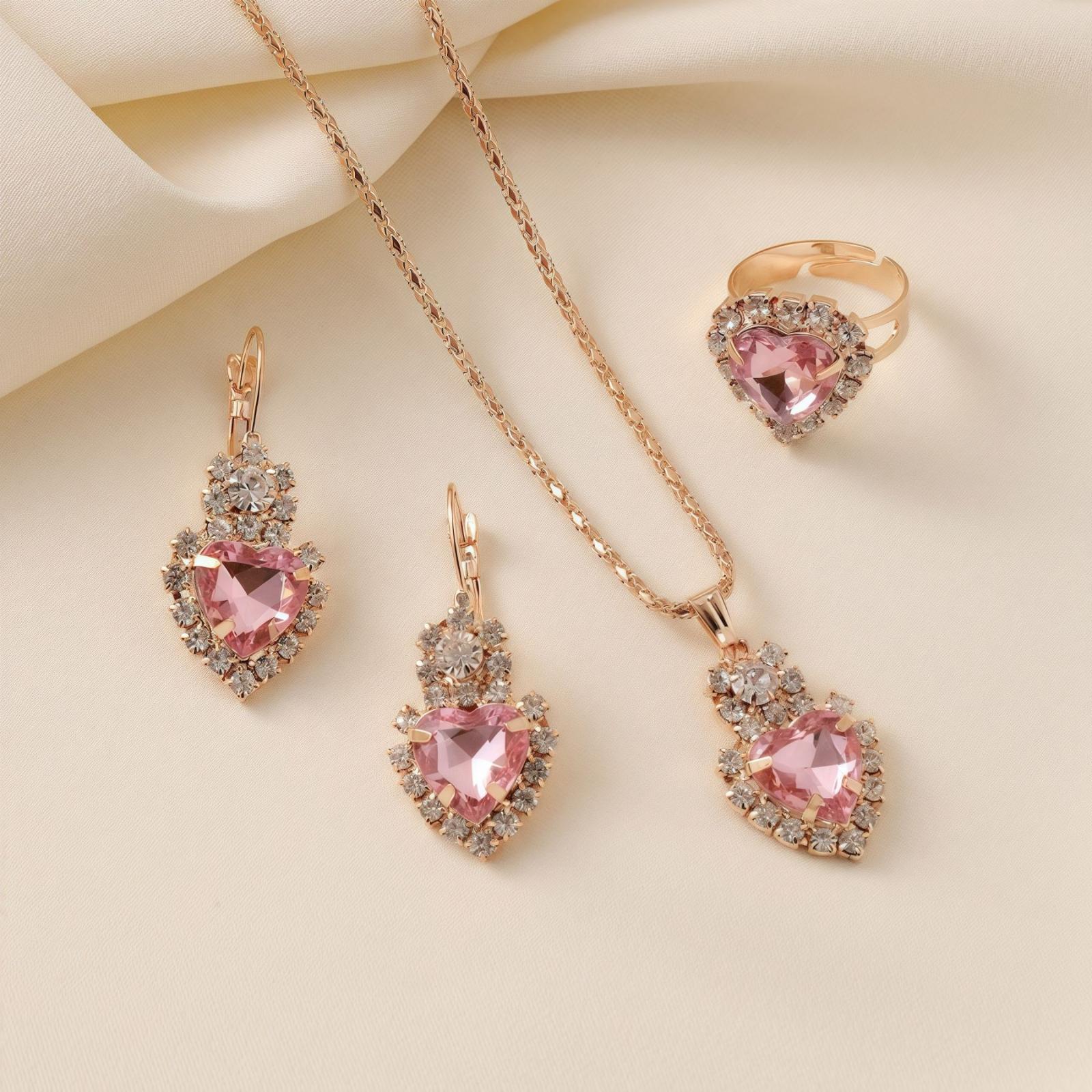 

Retro Hollow Flower Earrings Necklace Ring Jewelry Set One Size