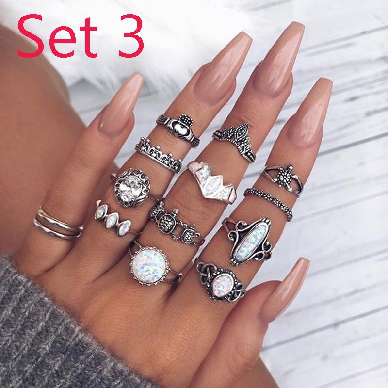 

Набор колец с цветочным опалом в богемном стиле, винтажное кольцо из натурального камня, акриловое геометрическое кольцо, очаровательные ювелирные изделия, подарки set3