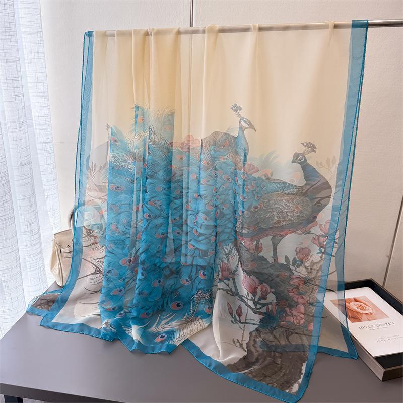 

Jinque Yun Encryption Yourou Gauze Printing Spring And Summer Silk Scarf Large Long Scarf Travel Shawl Sunscreen Women S Scarf Headscarf 185*120CM