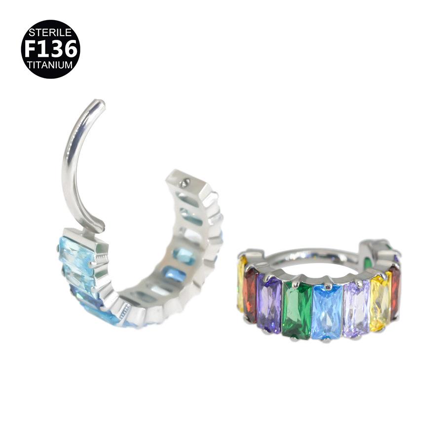 1.2mm Rainbow Inlaid F136 Titanium Alloy Nose Ring, Fashion Lip Earring Ear Cartilage Stud Piercing