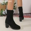 Knitting Chunky Women Mid Calf Sock Boots Designer Retro High Heels Shoes 2025 Trend Winter Classic Pumps New Botas De Mujer