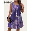 Tie Dye Purple Flowers 3D Printed Dresses For Summer 2026 Women Sundress Loose Sleeveless Dress Casual Retro Plus Size Dress 6XL