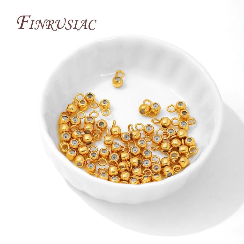 18K Gold Plated Silicone Round Beads with Ring,Silicone Stopper Bead,Positioning End Beads Accessories,Jewelry Making Supplies