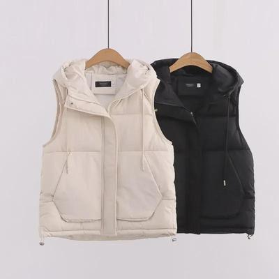 Damen Kapuzen Daunen Baumwolle Weste - 2023 Herbst/Winter Koreanischer Stil Ärmellose Kurze Jacke