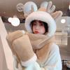 winter women's warm hat three-piece set hat scarf gloves in one set with cute cartoon antlers, perfect for Christmas gift