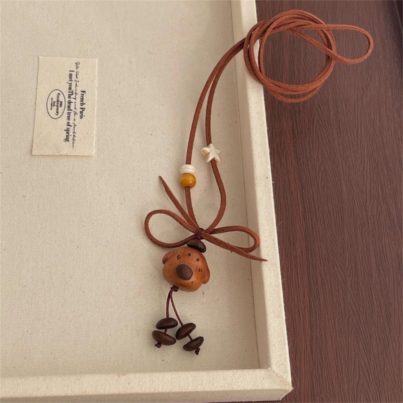 Einzigartiger Zugband Kaffeebohnen-Bären-Anhänger an verstellbarer Halskette im Retro-Stil
