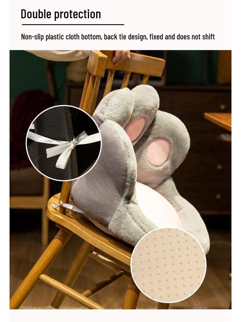 Bear Paw Cat Seat Cushion with Backrest & Waist Pillow - Plush Office Chair Sofa