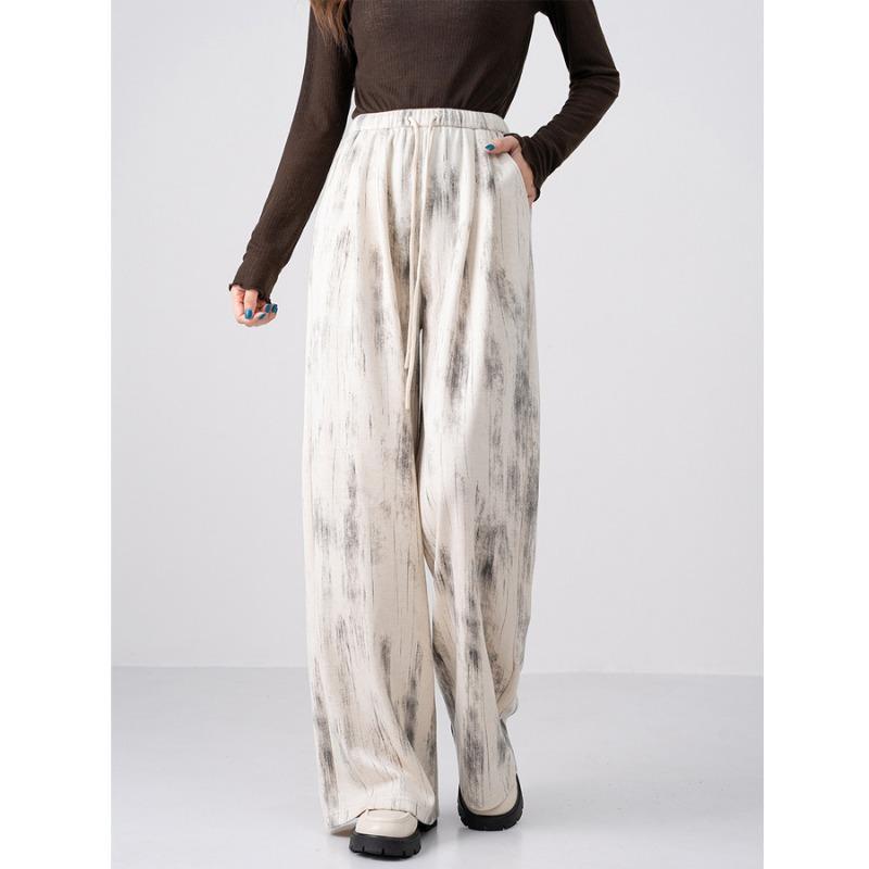Autumn and Winter Antelope Cashmere Printed Loose Wide-leg Pants Women's New Straight Tie-dye Casual Sports Floor-mopping Trousers