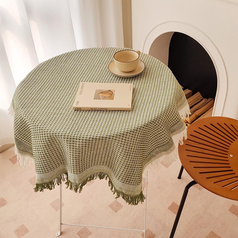 Tablecloth Japanese Thickened Cotton And Linen Fabric High-End Light Luxury Retro Waffle Dining Table Square Table Round Table Cloth