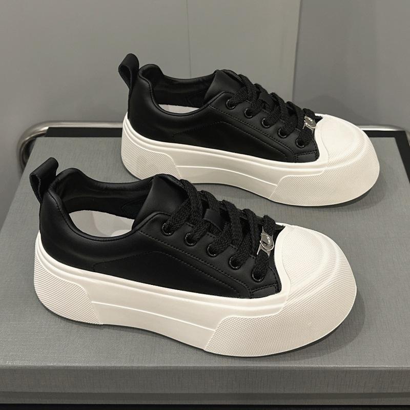 Campus Style Spring New Versatile Thick-soled Trendy Casual Women's Shoes Fashion Shallow Mouth Lace-up White Shoes Trendy