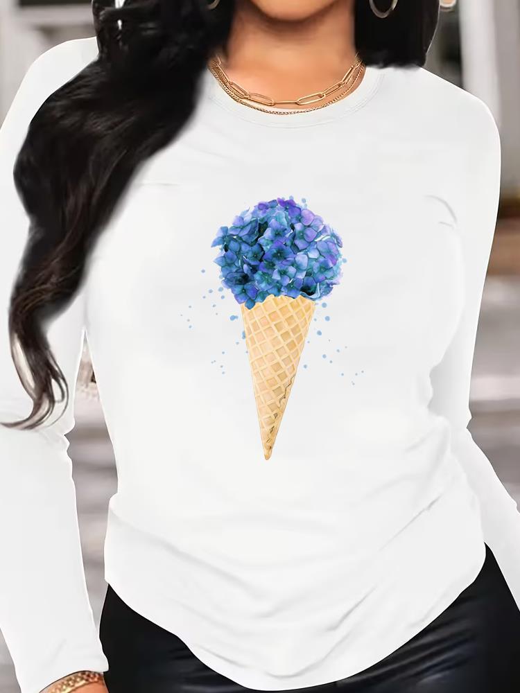 (Asian Size) T Shirt Tee Women Clothing Butterfly Cute Long Sleeve Print Autumn Winter Spring Casual Fashion Top O-neck Graphic T-shirts