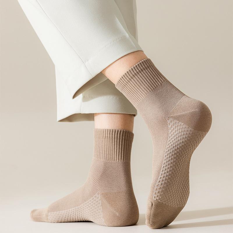 Șosete noi de primăvară și vară, culoare uni, pentru bărbați, cu talpă de masaj japoneză, plasă, șosete business medii, tub mediu, respirabile, simple, șosete din bumbac all-in-one