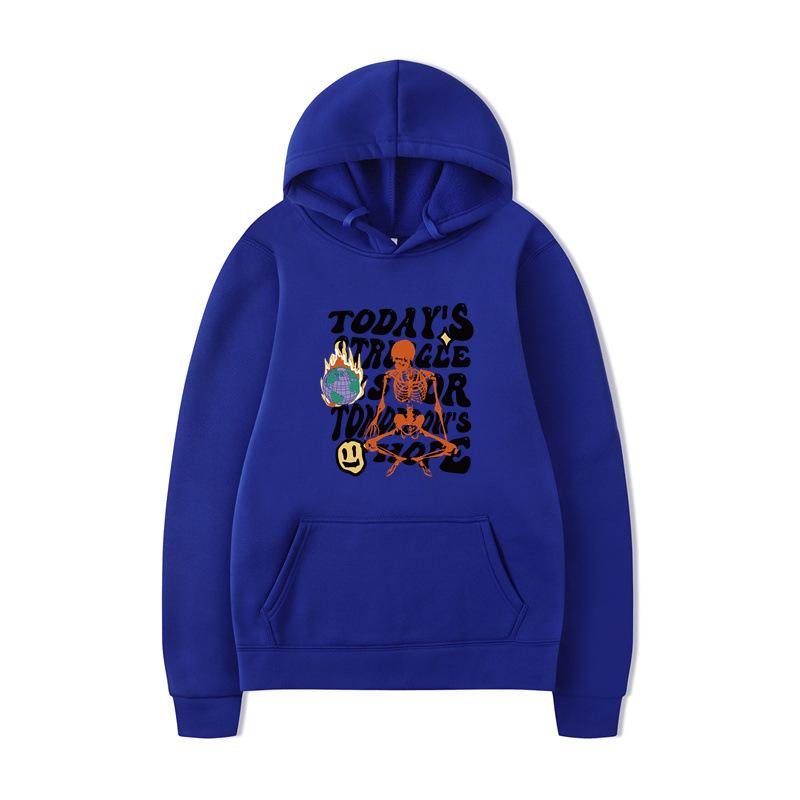Textual Skeleton Hoodies Print Fashion Sweatshirt Hip Hop Casual Unisex Autumn Winter Fleece Streetwear Tops