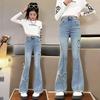 Blugi la Modă pentru Fete cu Fluture Nou Sosiri Copii Vintage Strâmți Denim Evazare Pantaloni Primăvară Toamnă Adolescenți Subțiri Pantaloni