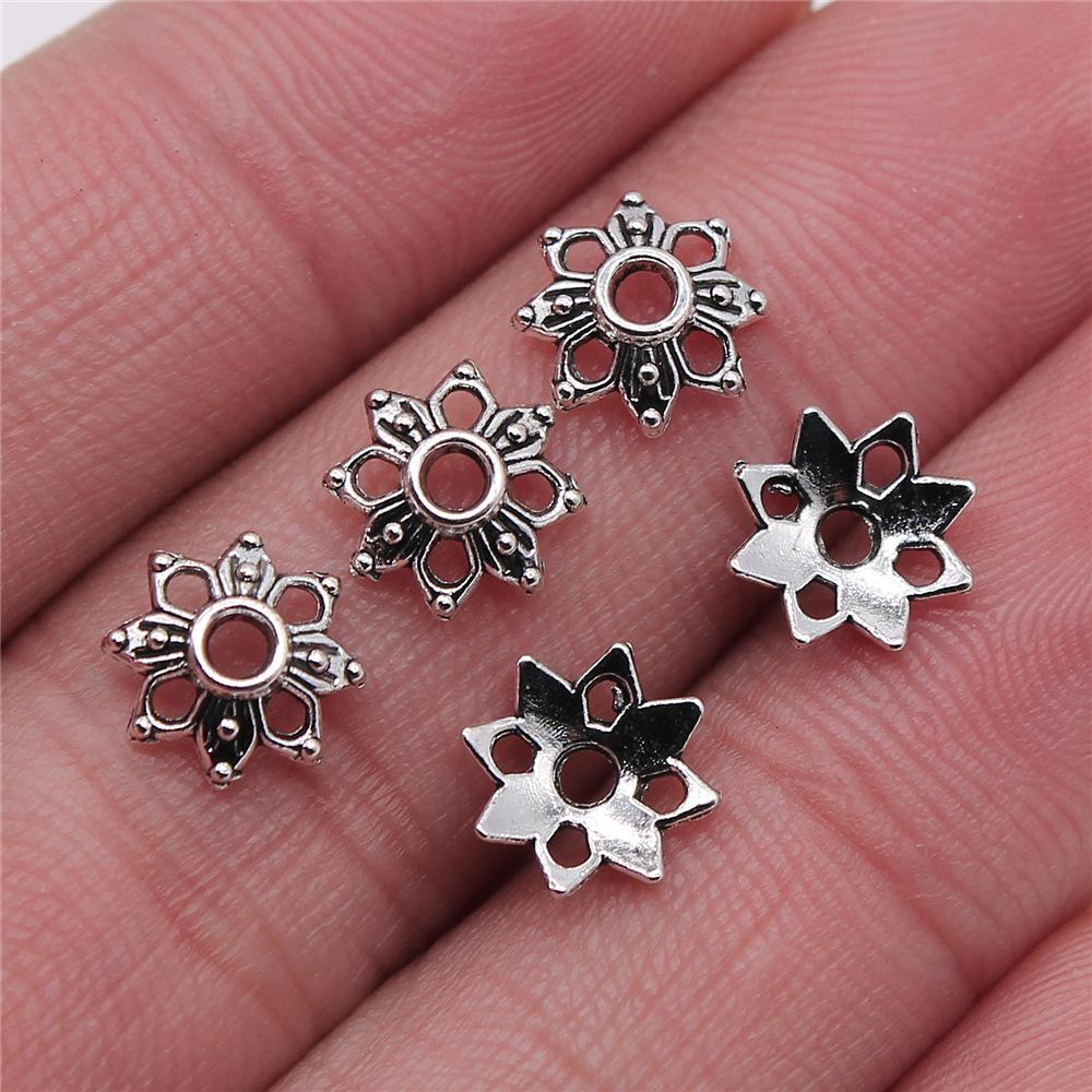 50pcs Tibetan Antique Silver Color Flower Bead End Caps For Jewelry Making Findings Needlework DIY Accessories Wholesale