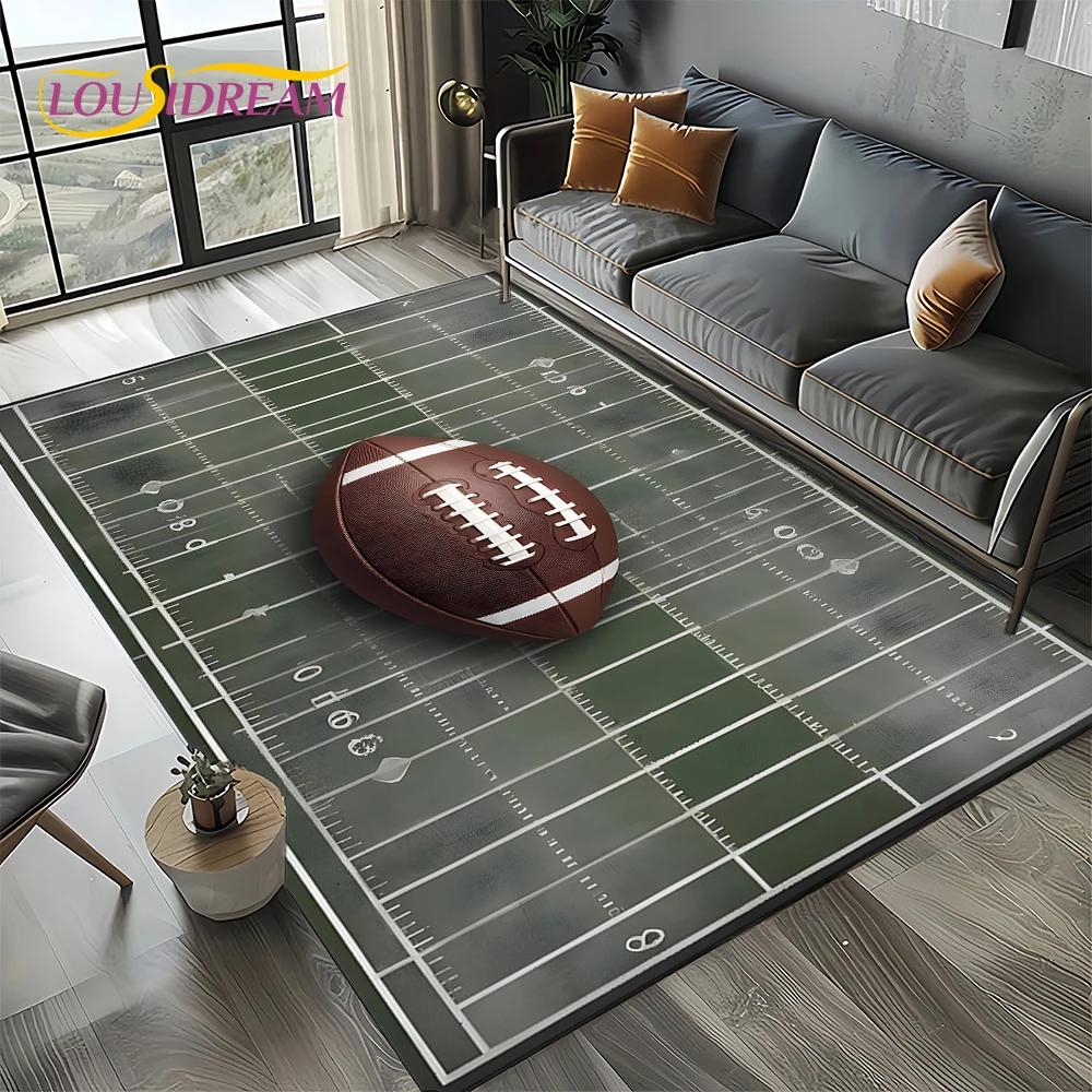 2025 Rugbyfeld Rugby American Football Cartoon Teppich für Wohnzimmer Schlafzimmer Zuhause Sofa Dekoration, Teppich rutschfeste Fußmatte