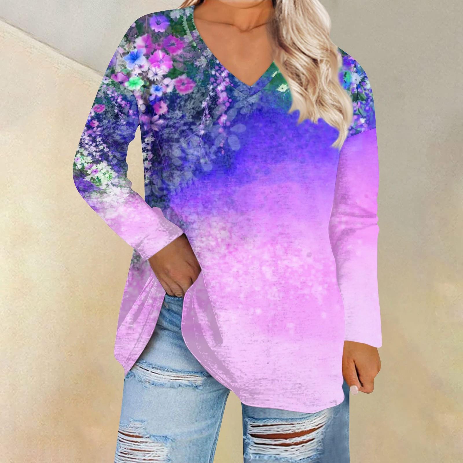 

Жіноча вільна та зручна повсякденна футболка з довгими рукавами та круглим вирізом XL фіолетовий