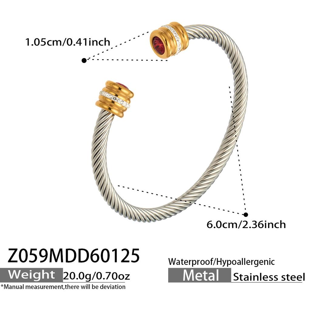 European and American fashion light luxury jewelry bracelet set with zirconia, stainless steel elastic open bangle