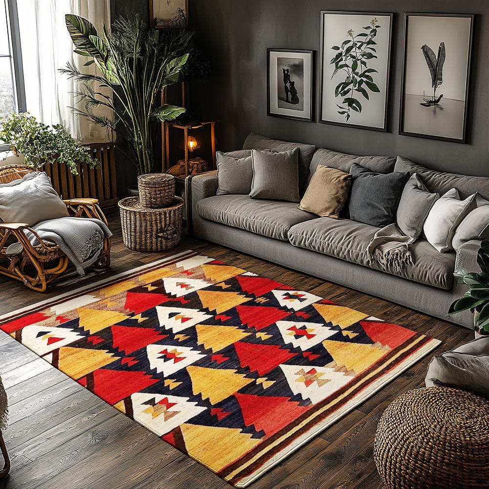 Vintage Persian Area Rug Bohemian Carpet Non-Slip Floor Mat Living Room Decor Kilim Pattern Home Accent Durable Indoor Outdoor A