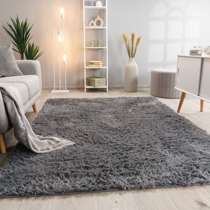 Paco Home Tapis Poils Longs Salon Shaggy Fausse Fourrure Fourrure Moelleux Gris Gris 120x170 cm