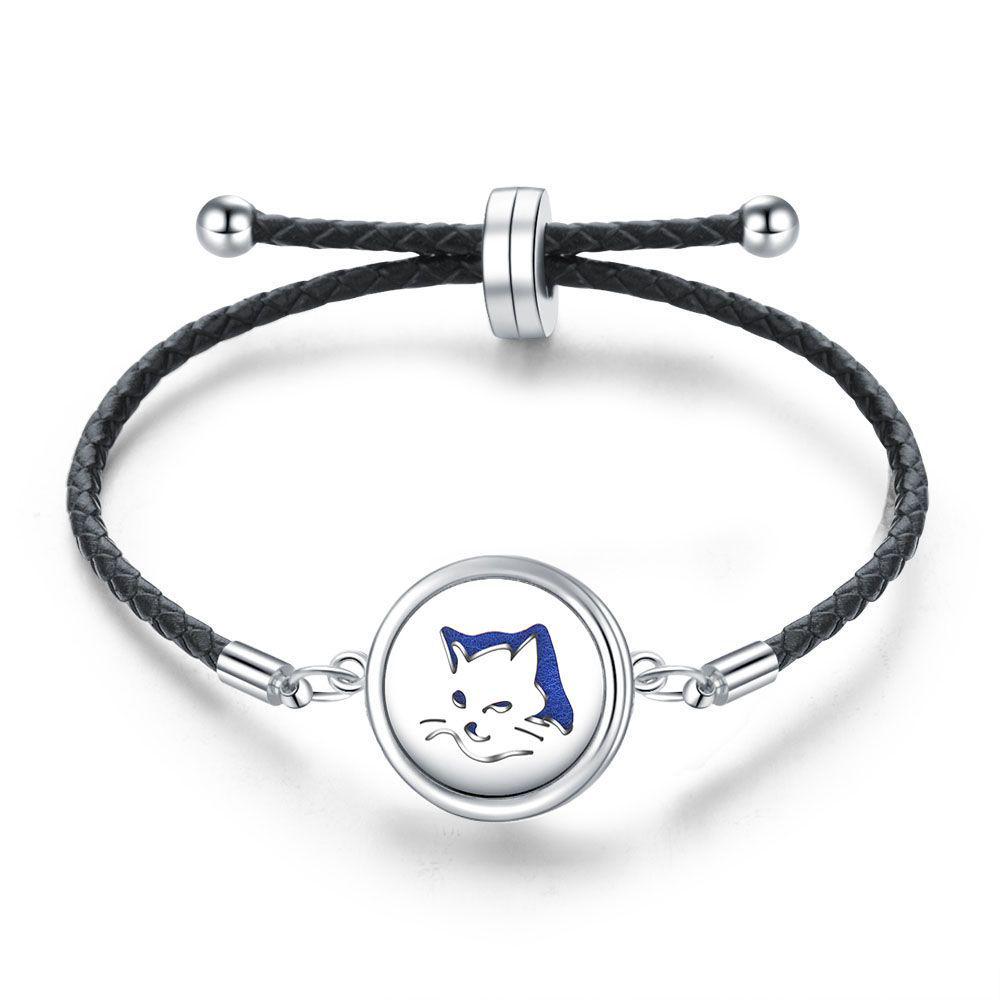 Women's Adjustable Braided Leather Aroma Diffuser Tree of Life Bracelet