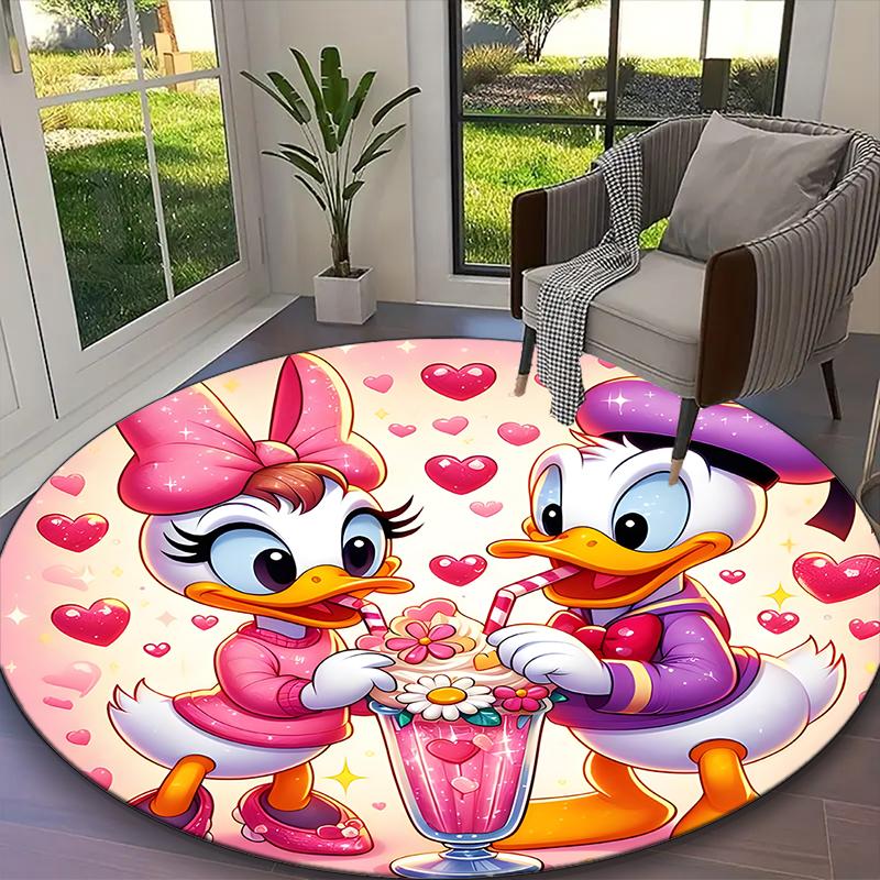 1pc Office Printed Round Carpet, Donald And Daisy Duck Pastel Floral Rug, Home Sofa Chair Mat For Christmas and Halloween Décor