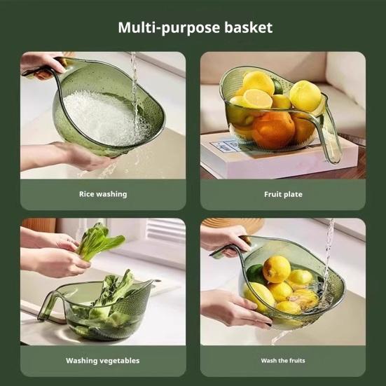 Drain Rice Basket Transparent Food-Grade Plastic Rice Vegetables Fruits Washing Basket with Ergonomic Handle Easy Lift Rice Washer