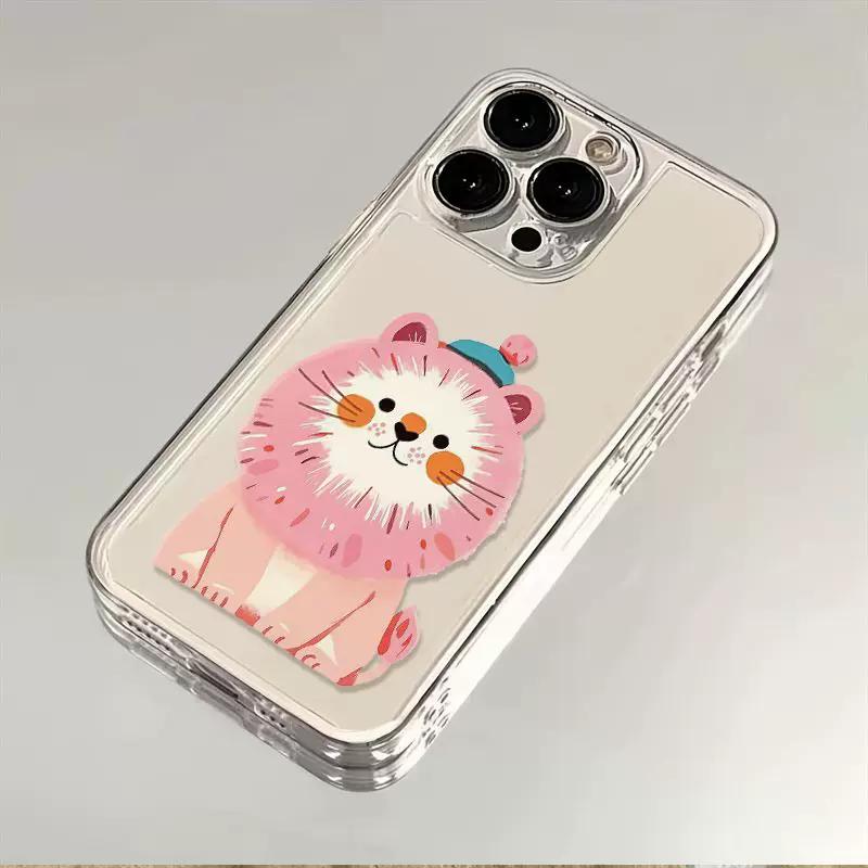 

Cute Pink Cartoon Lion Clear Phone Case, Kawaii Pastel Aesthetic Soft Shockproof Protective Cover for iPhone iPhone 13 PRO MAX разноцветный