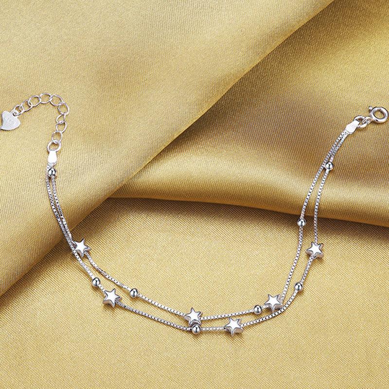 Star Bracelet Exquisite Simple Sterling Silver Five-Pointed Star Double Bracelet Women'S Premium Jewelry