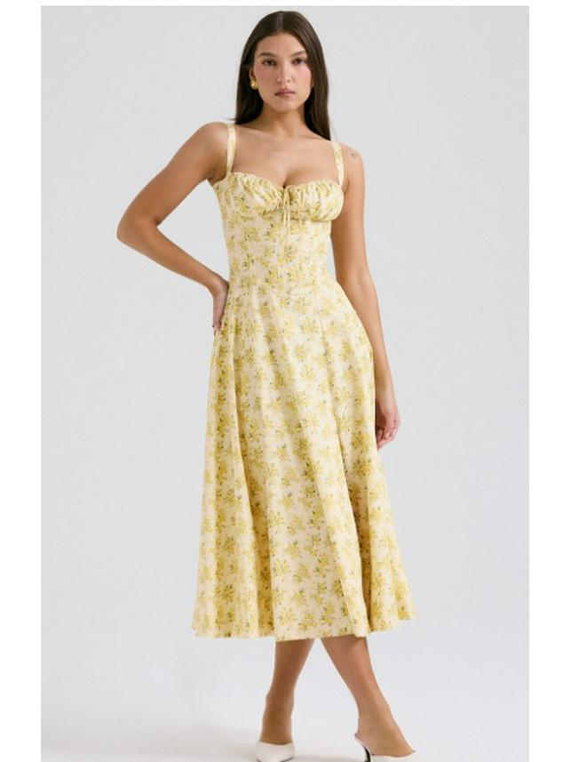 "Europäisches & Amerikanisches Sommerkleid im Französischen Stil mit Bindegürtel und Schlitz"