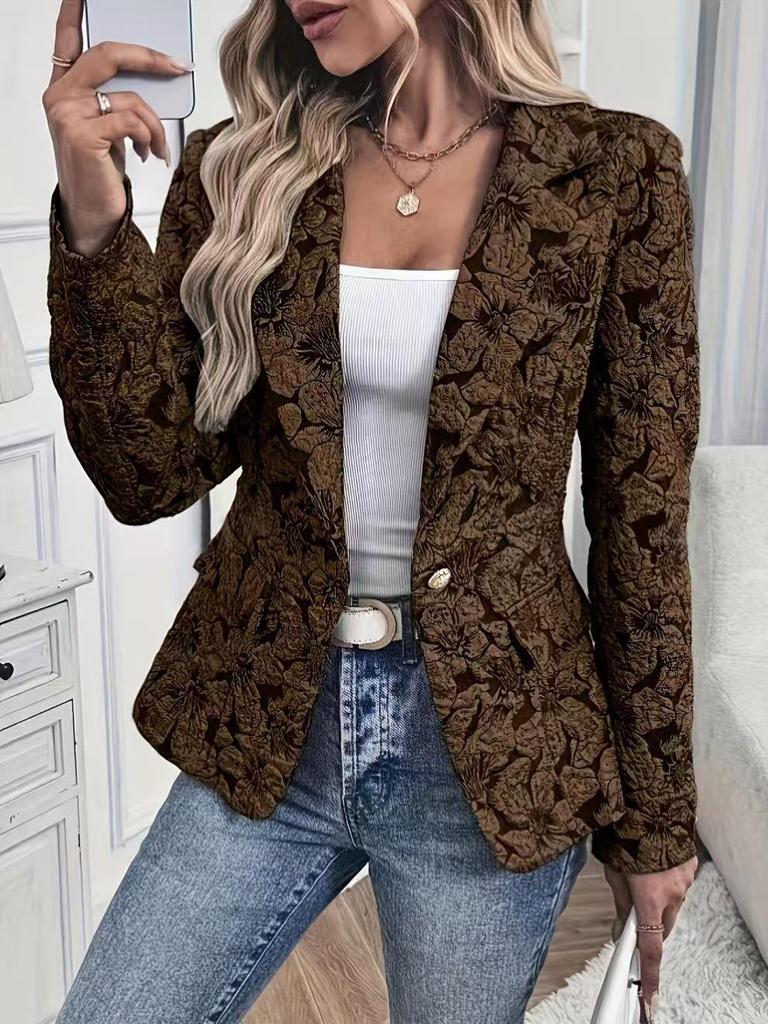 Casual Women's Spring/Autumn Retro Lily Jacquard Slim Fit Short Jacket