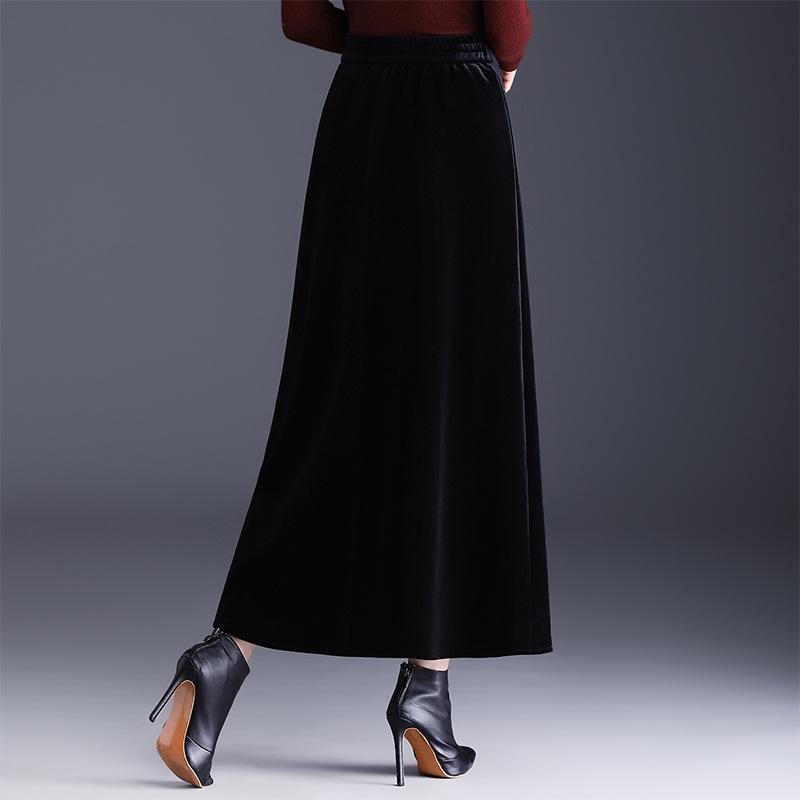 Golden Velvet A-line Skirt, Winter 2025, Elegant Korean Style, High-Waisted, Mid-Length, Slimming, Large Hem.